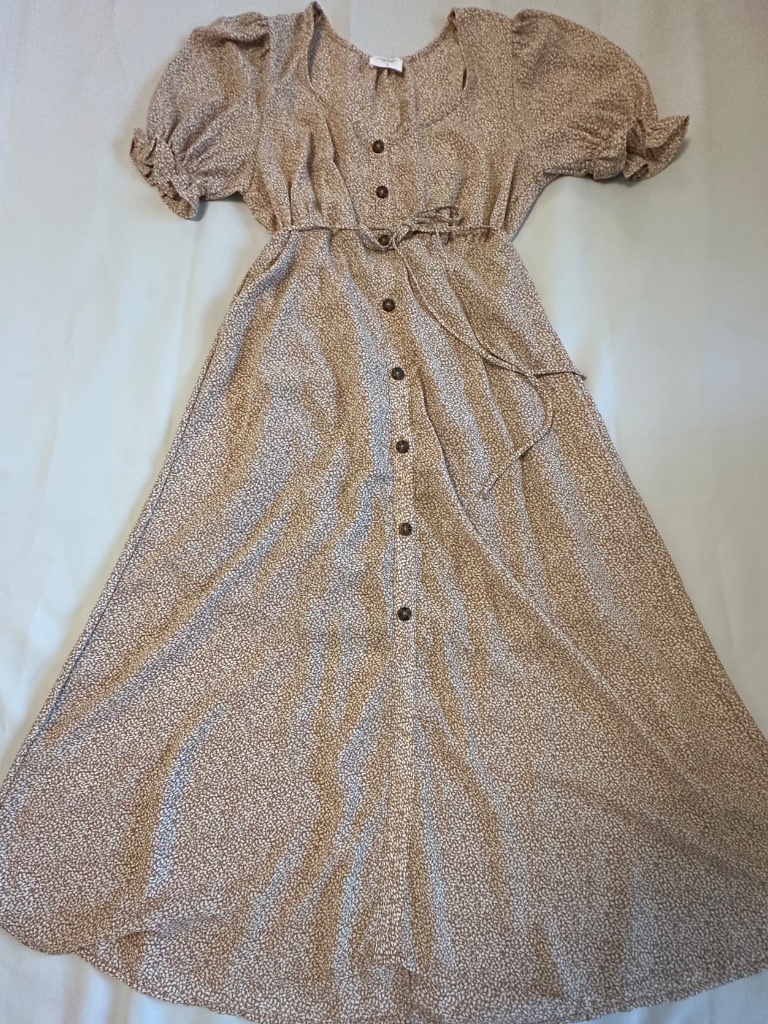 Sienna Sky Floral Midi Dress Size L Brown Cream Button Front Tie Waist Boho